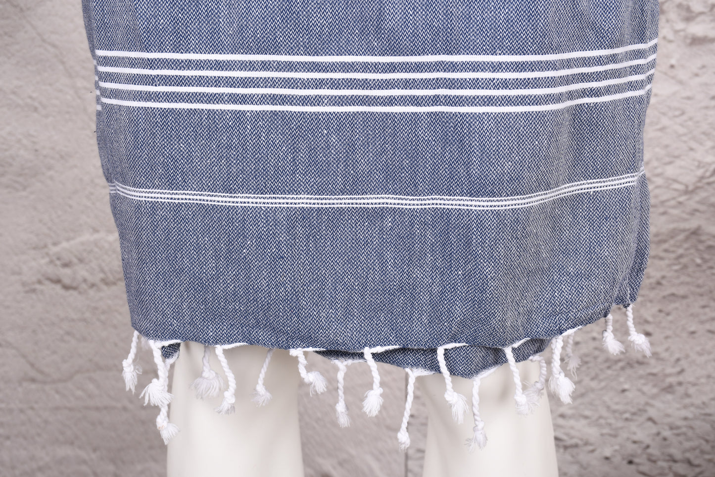 Navy Thin Stripe Hooded Turkish Towel Robe for Men