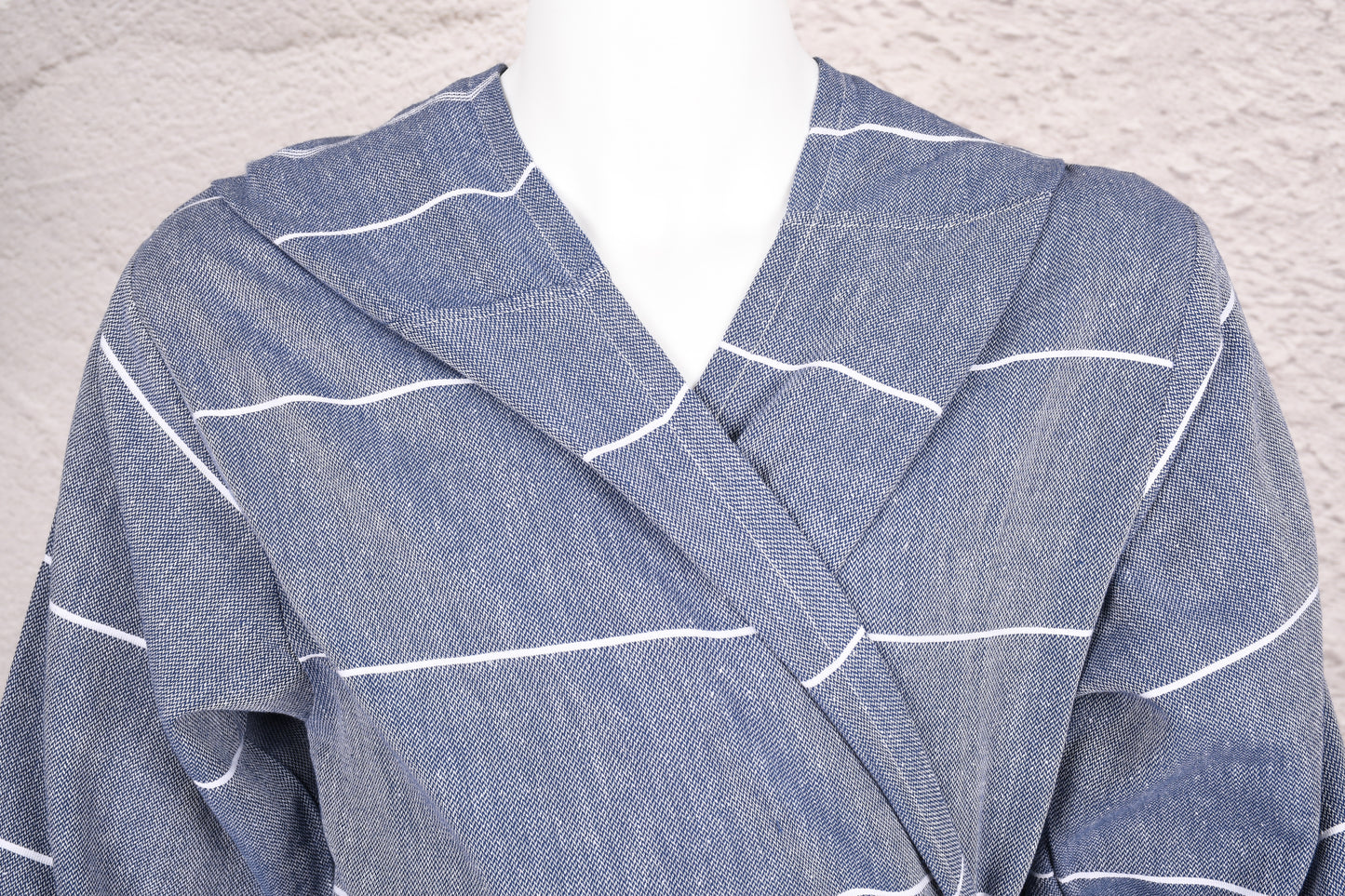 Navy Thin Stripe Hooded Turkish Towel Robe for Men
