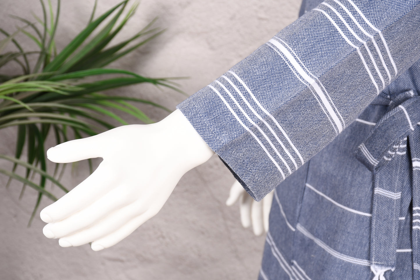 Charcoal Blue Stripe Hooded Turkish Towel Robe for Men