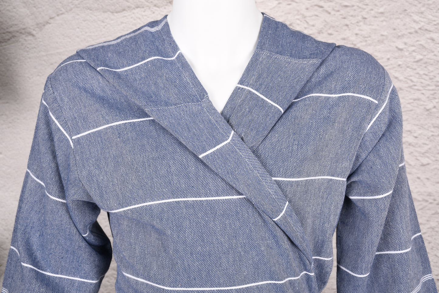 Charcoal Blue Stripe Hooded Turkish Towel Robe for Men