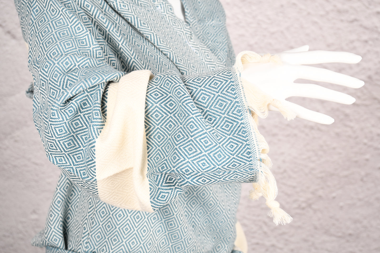 Sage Blue Diamond Hooded Turkish Towel Robe for Women