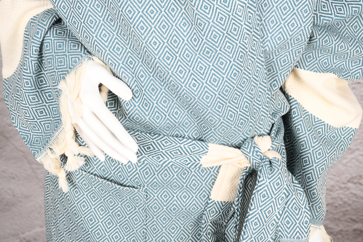 Sage Blue Diamond Hooded Turkish Towel Robe for Women