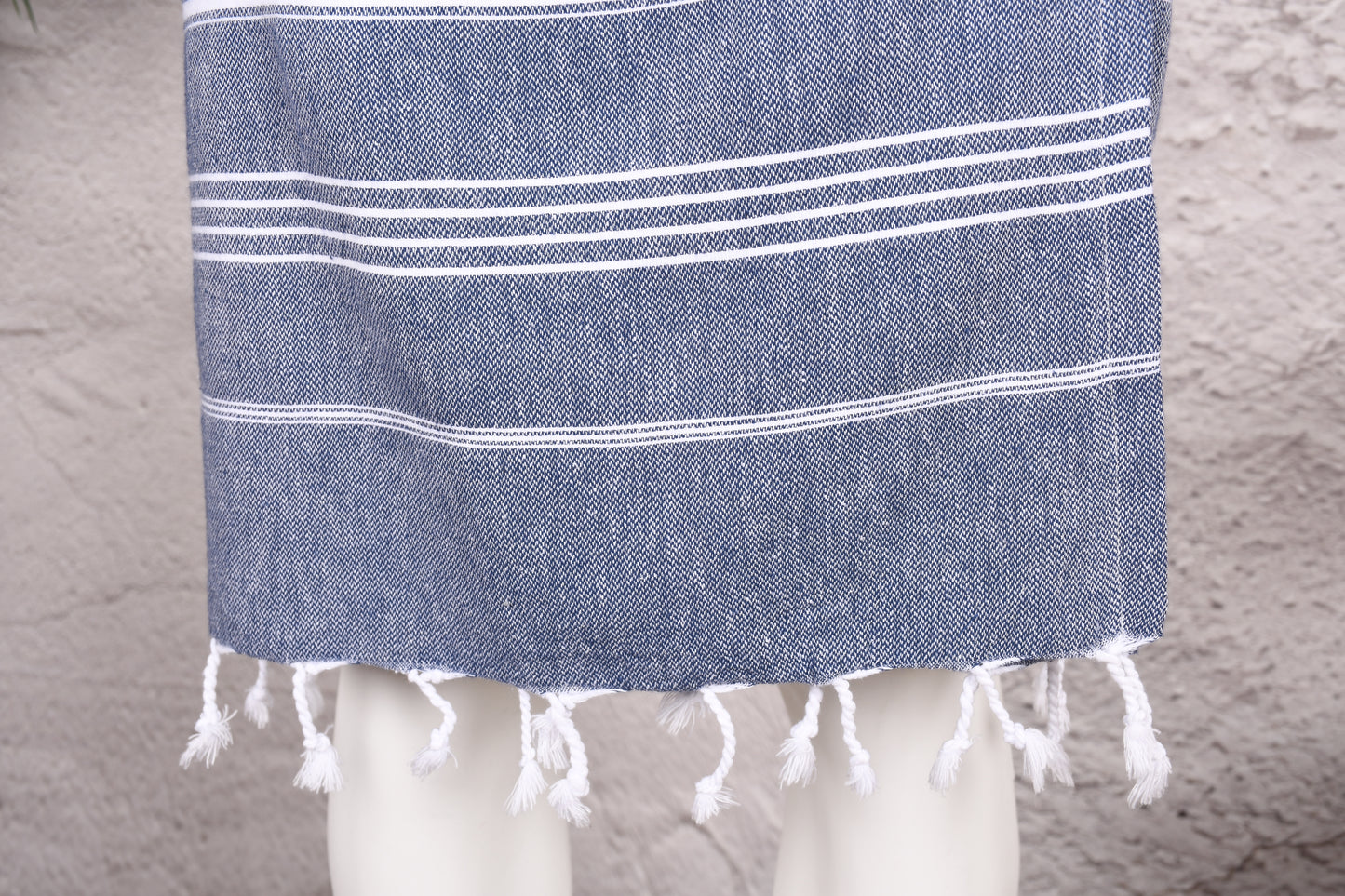 Steel Blue Wide Stripe Hooded Turkish Towel Robe for Men