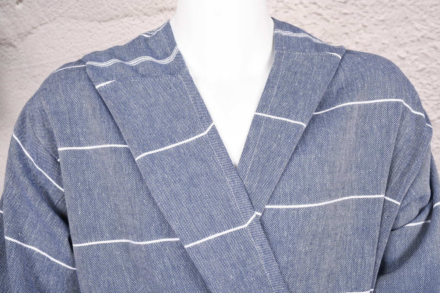 Steel Blue Wide Stripe Hooded Turkish Towel Robe for Men