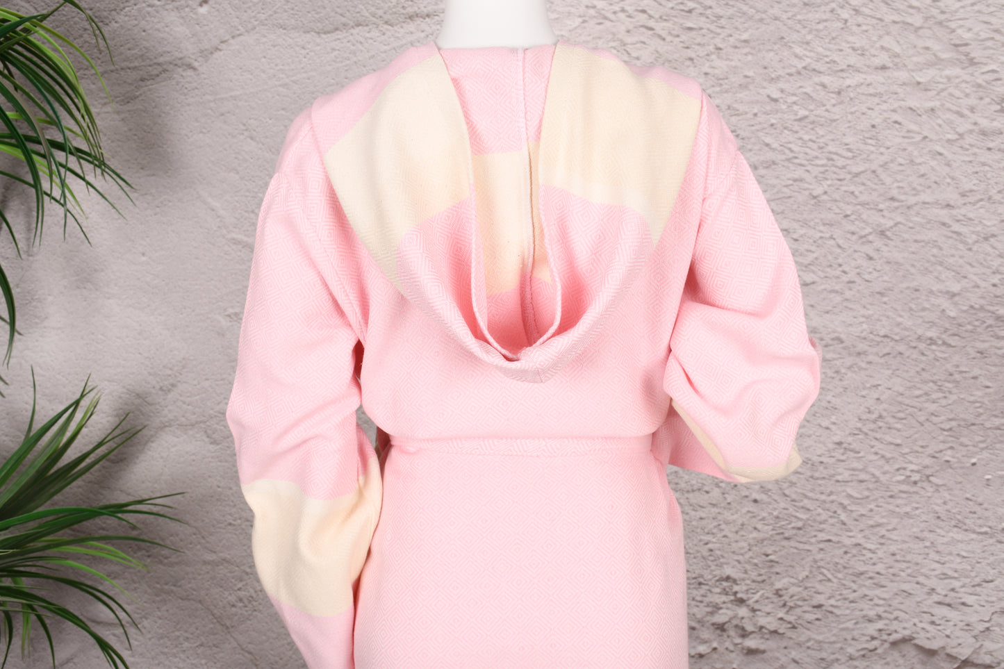 Pink Colorblock Hooded Turkish Towel Robe for Women