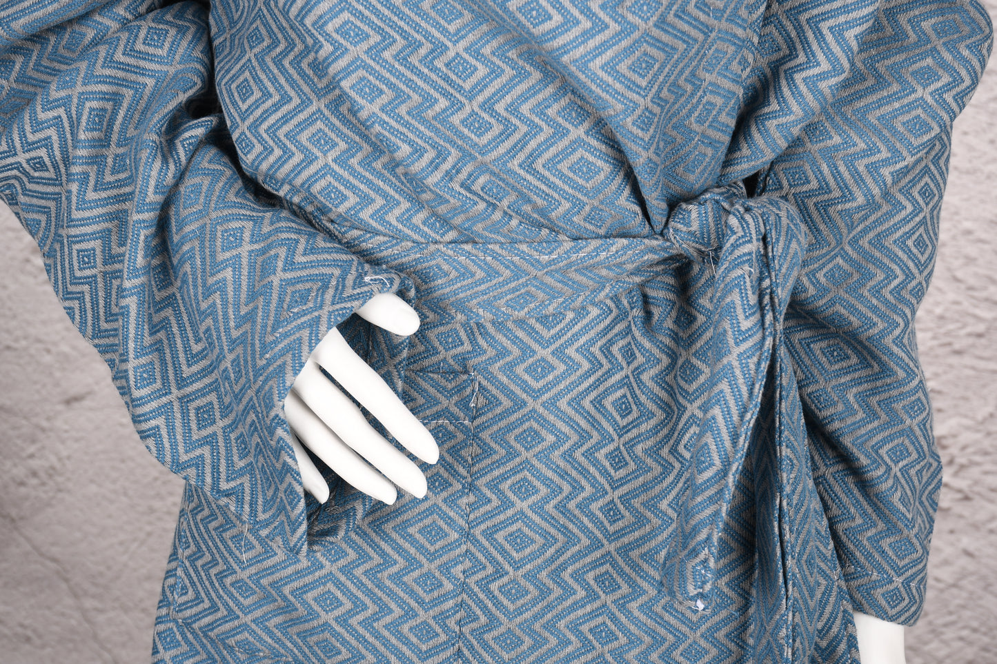Denim Blue Diamond Hooded Turkish Towel Robe for Women