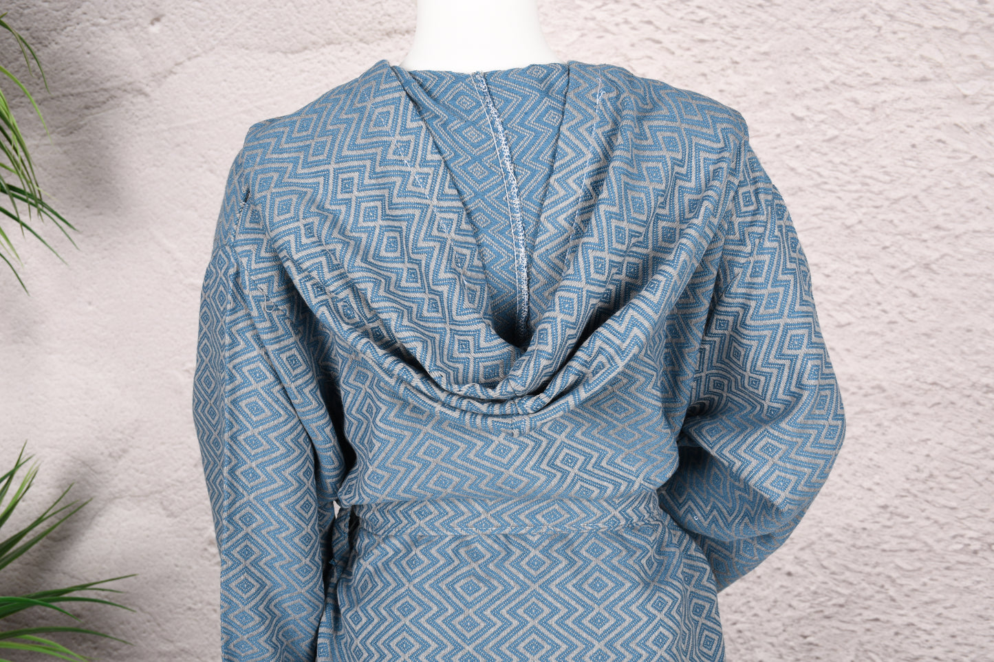 Denim Blue Diamond Hooded Turkish Towel Robe for Women