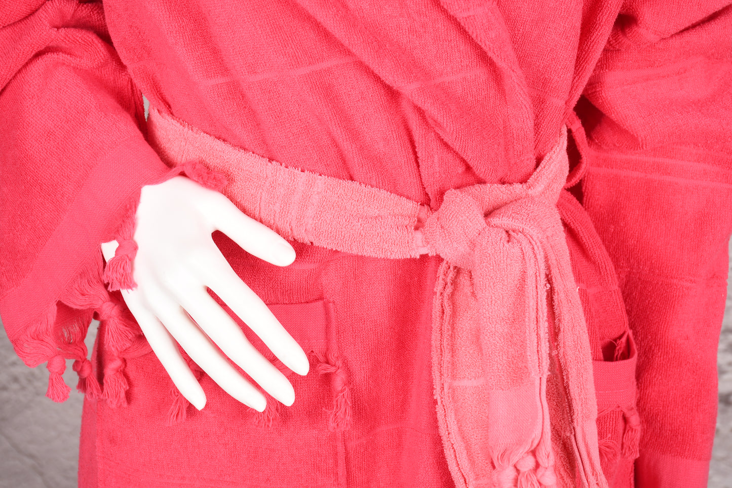 Coral Red Hooded Turkish Towel Robe for Women