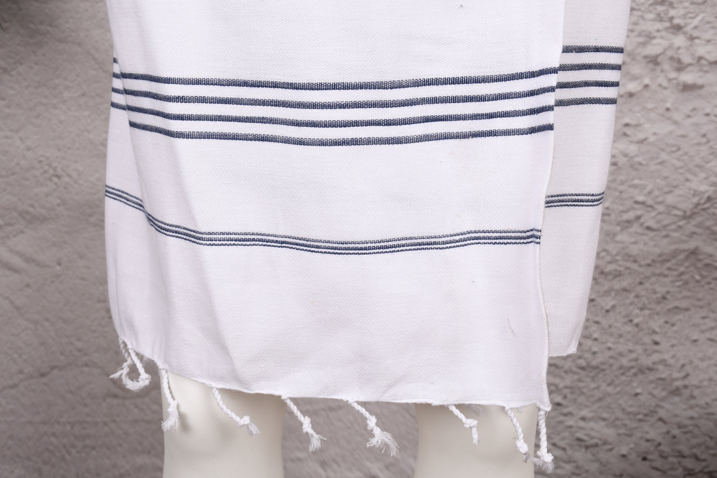 White Navy Stripe Hooded Turkish Towel Robe for Women