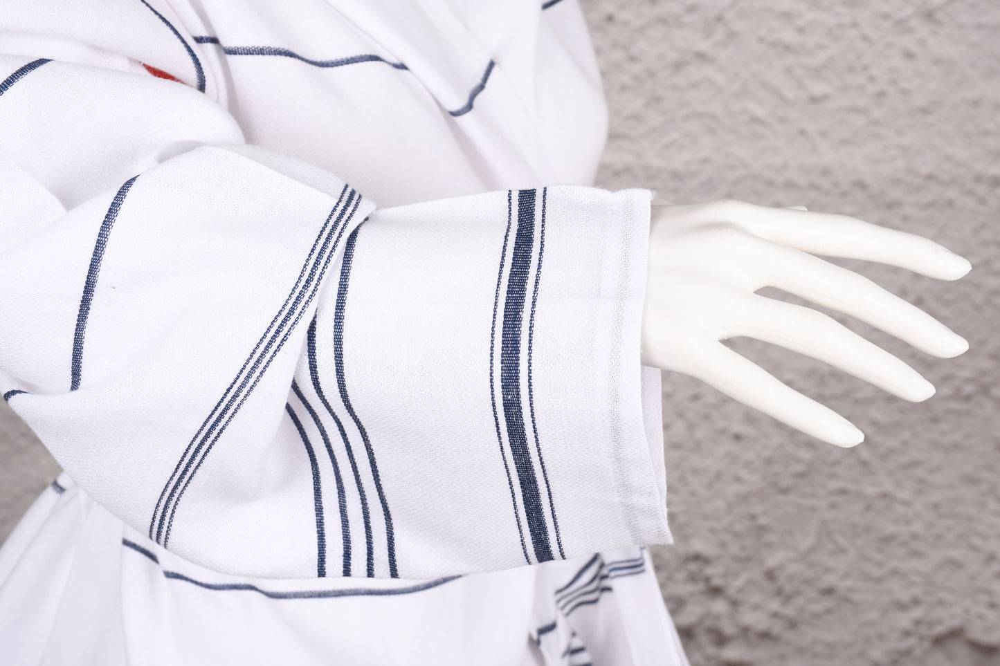 White Navy Stripe Hooded Turkish Towel Robe for Women