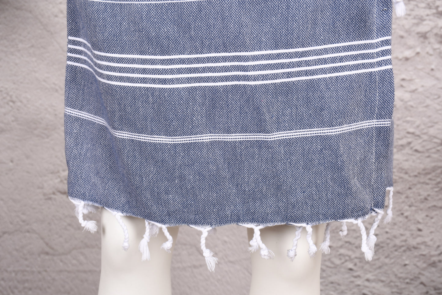 Steel Blue Classic Stripe Hooded Turkish Towel Robe for Women