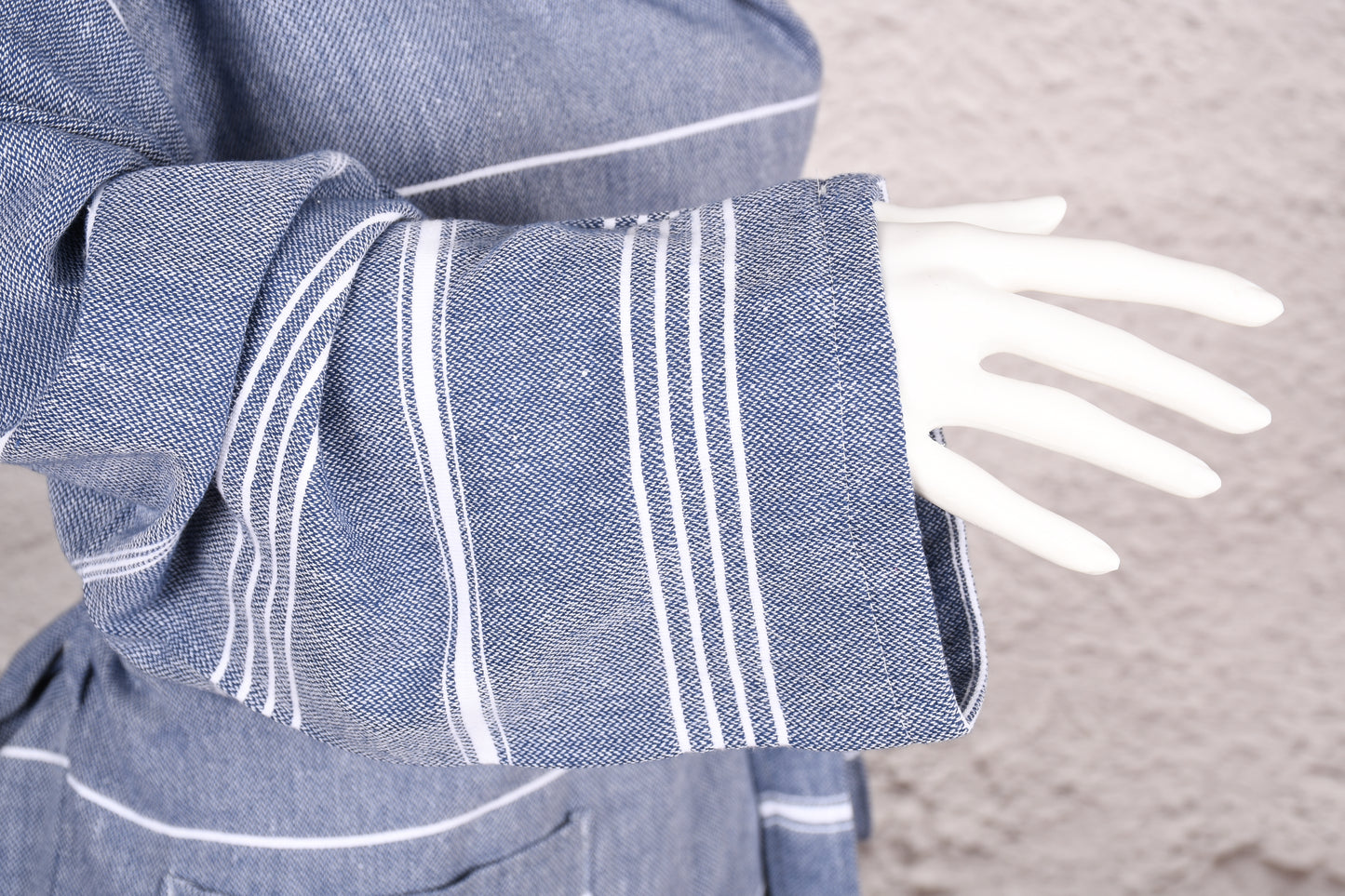 Steel Blue Classic Stripe Hooded Turkish Towel Robe for Women