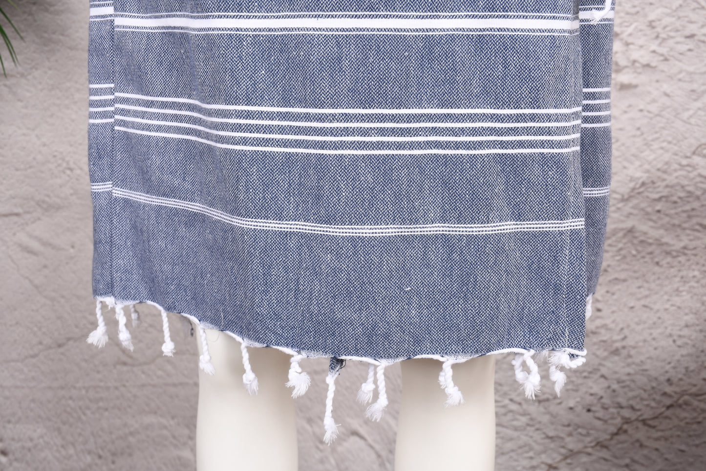 Denim Blue Fine Stripe Hooded Turkish Towel Robe for Women