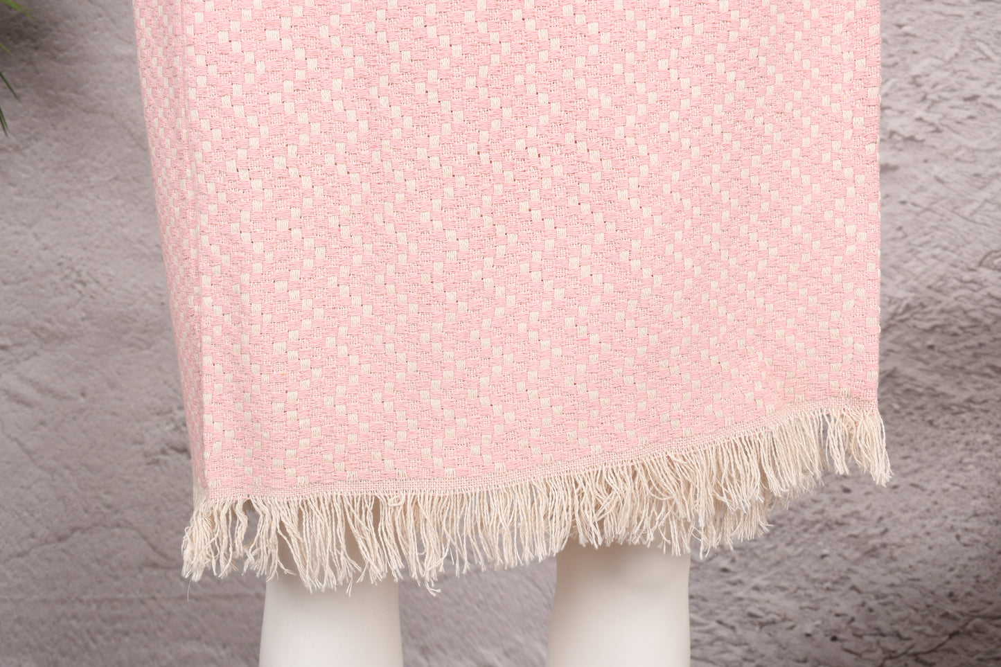 Blush Pink Textured Hooded Turkish Towel Robe for Women
