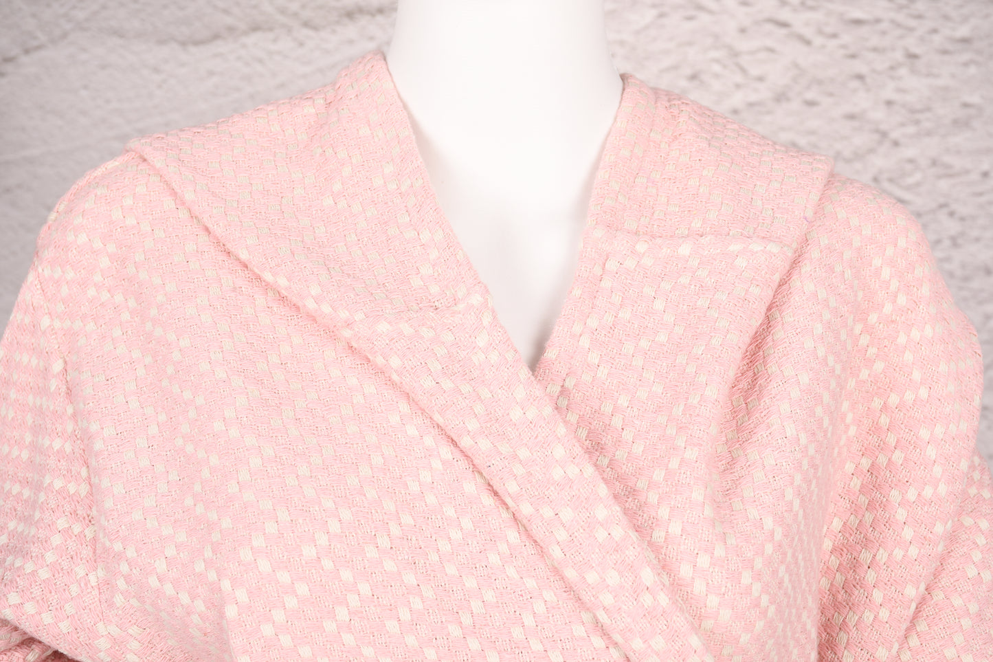 Blush Pink Textured Hooded Turkish Towel Robe for Women
