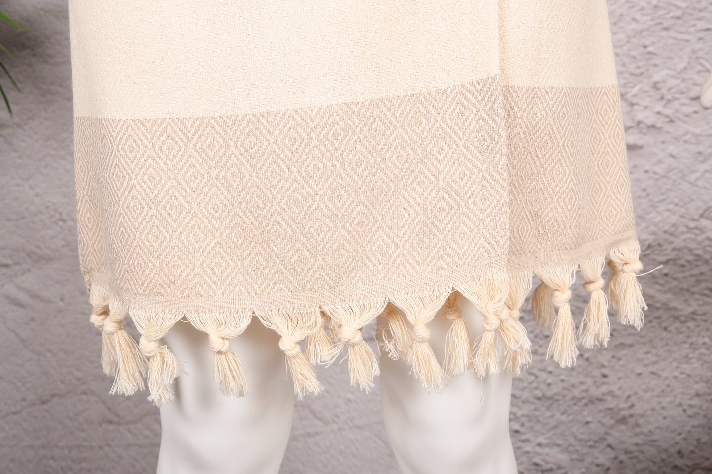 Natural Beige Diamond Hooded Turkish Towel Robe for Men
