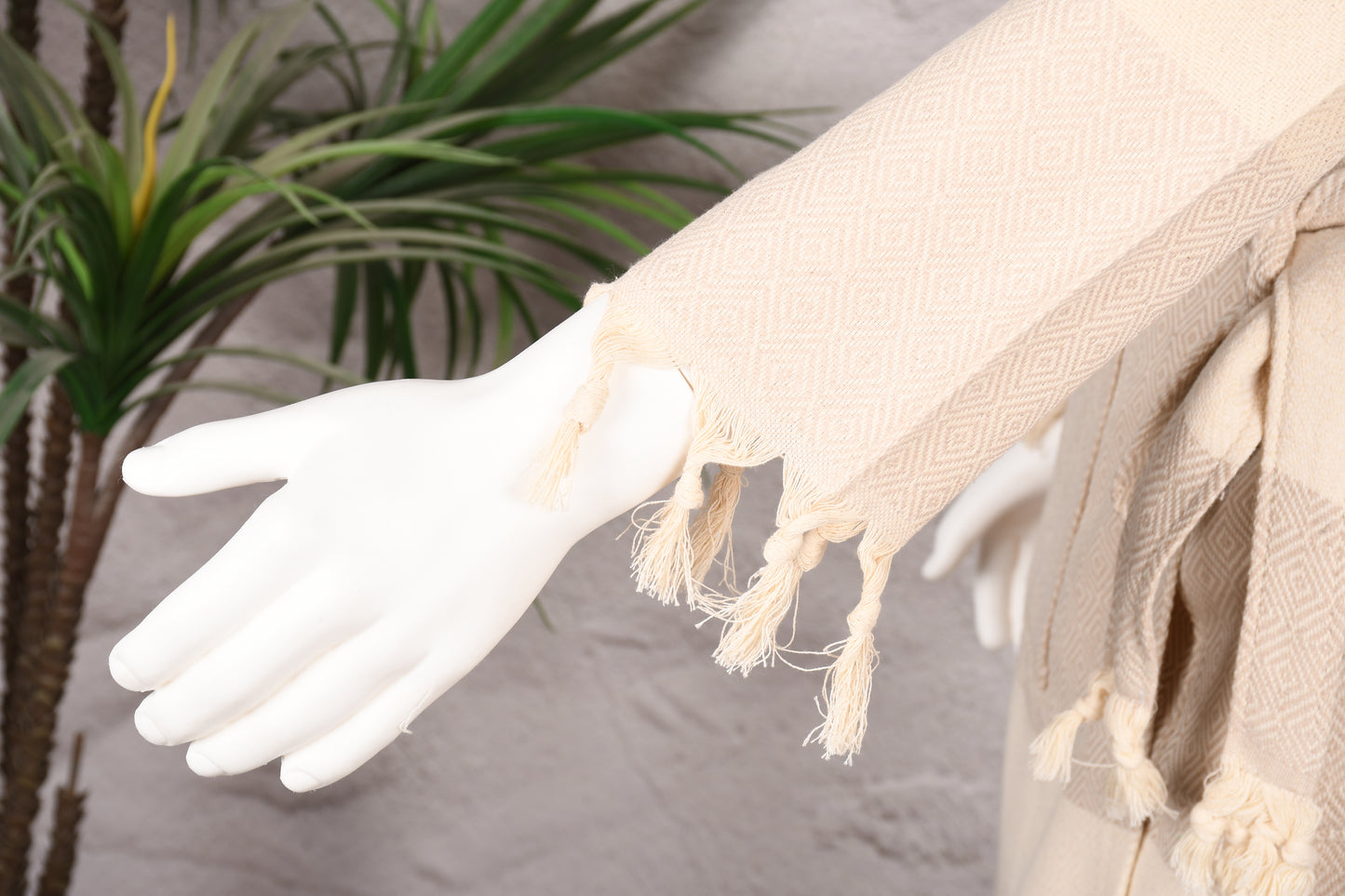 Natural Beige Diamond Hooded Turkish Towel Robe for Men