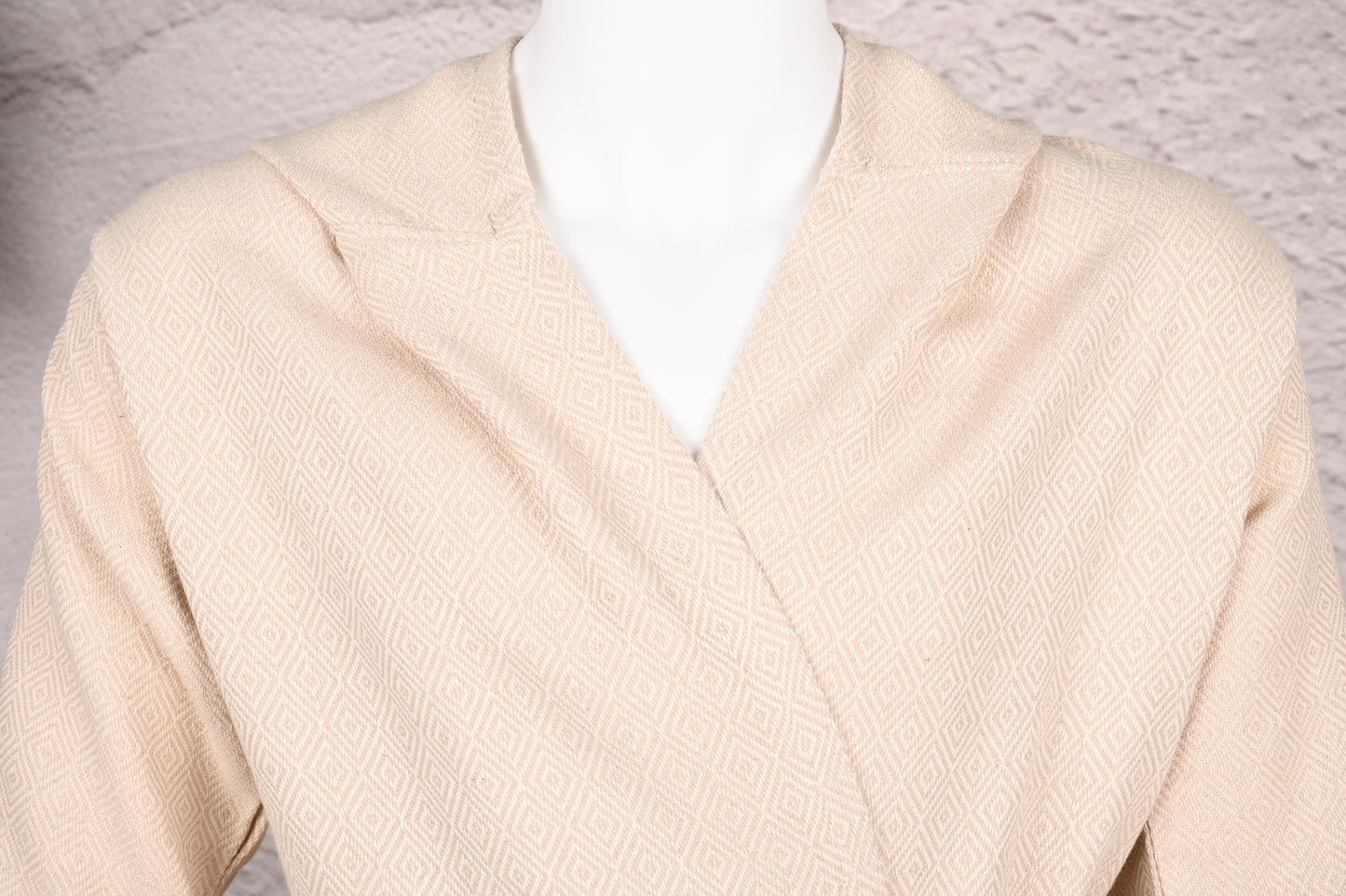 Natural Beige Diamond Hooded Turkish Towel Robe for Men