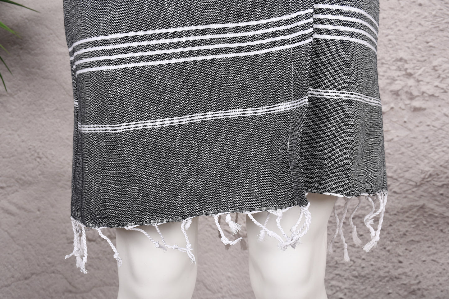 Charcoal Stripe Hooded Turkish Towel Robe for Men