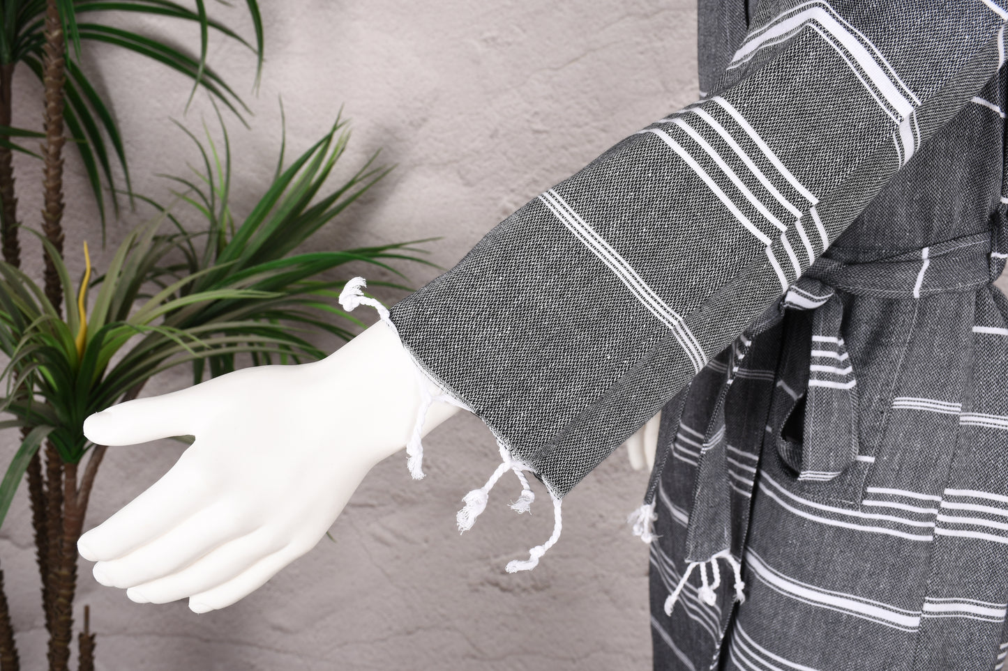 Charcoal Stripe Hooded Turkish Towel Robe for Men