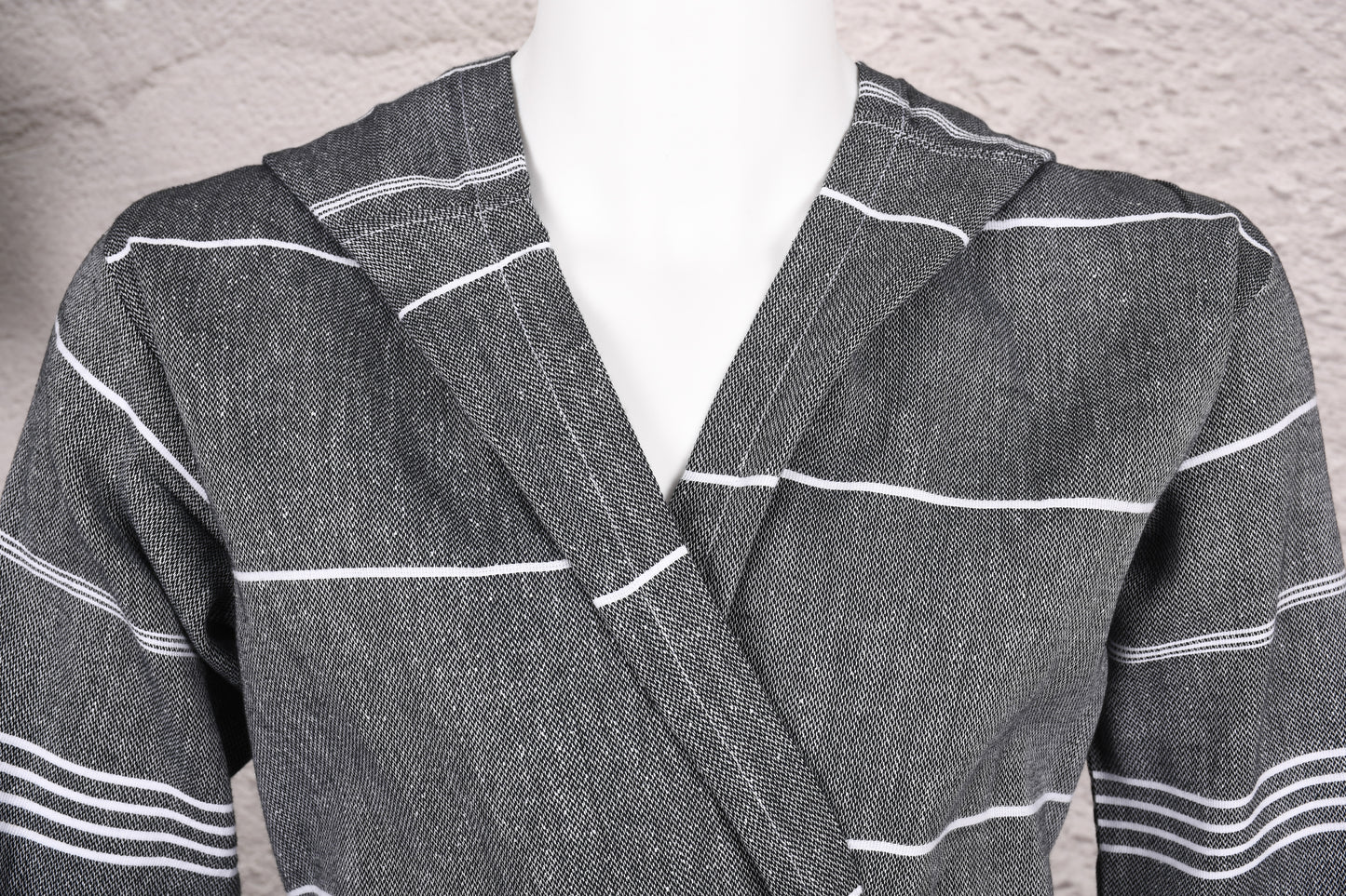 Charcoal Stripe Hooded Turkish Towel Robe for Men