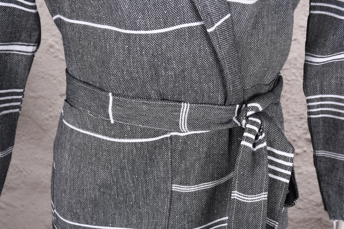 Charcoal Stripe Hooded Turkish Towel Robe for Men