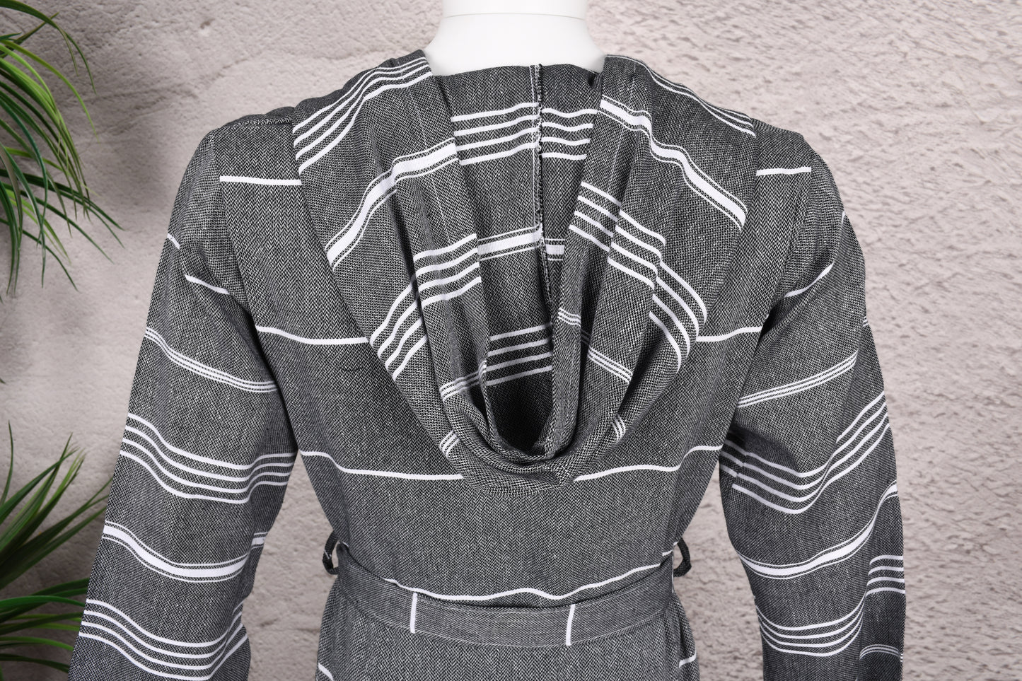 Charcoal Stripe Hooded Turkish Towel Robe for Men