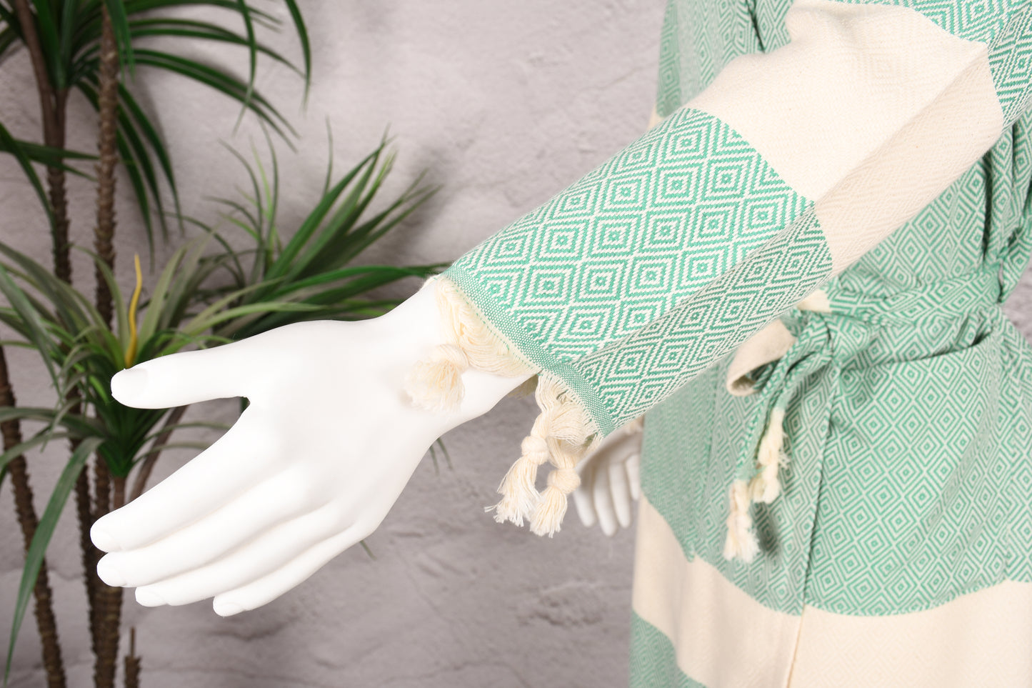 Mint Green Diamond Hooded Turkish Towel Robe for Men