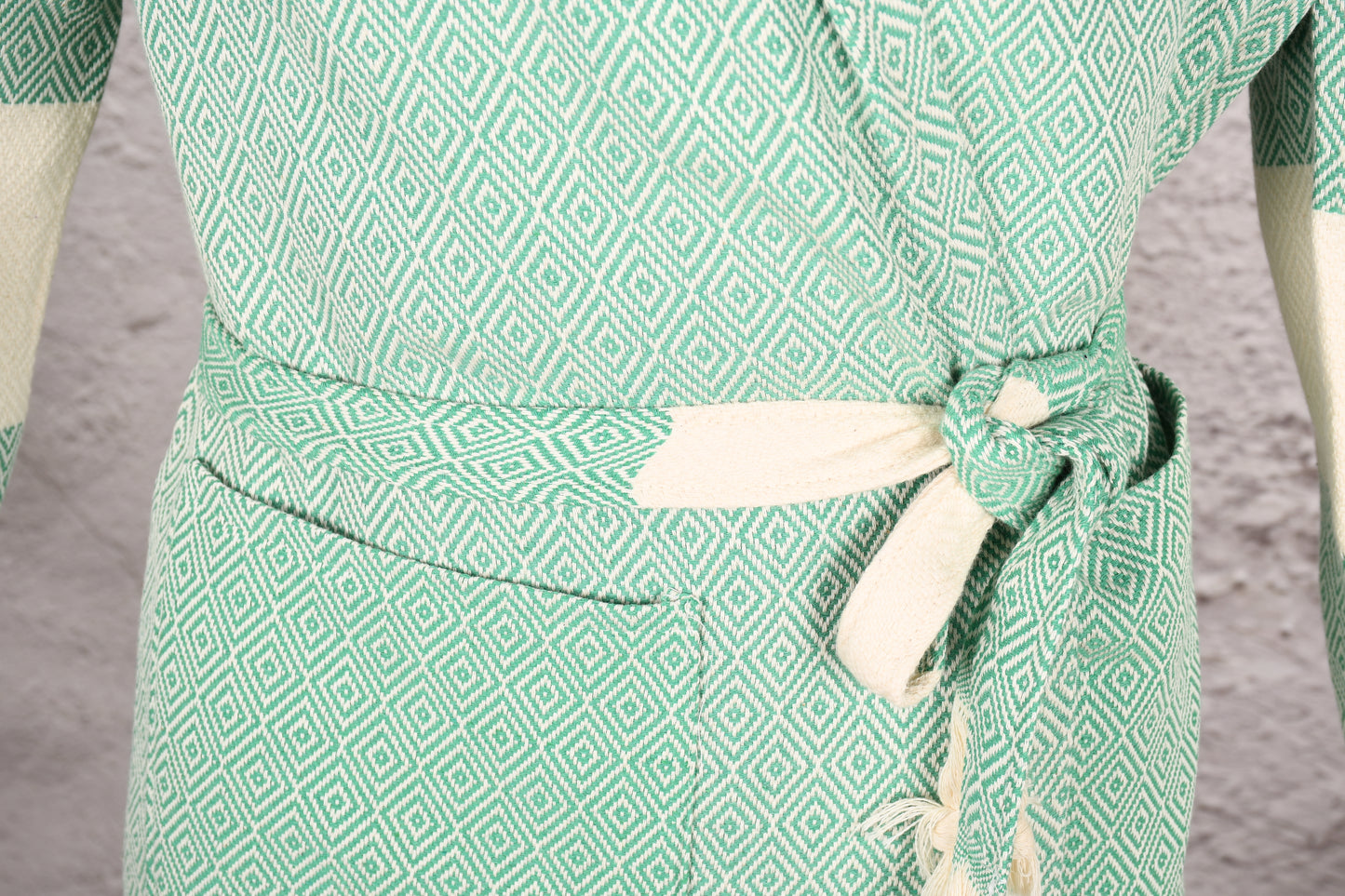 Mint Green Diamond Hooded Turkish Towel Robe for Men