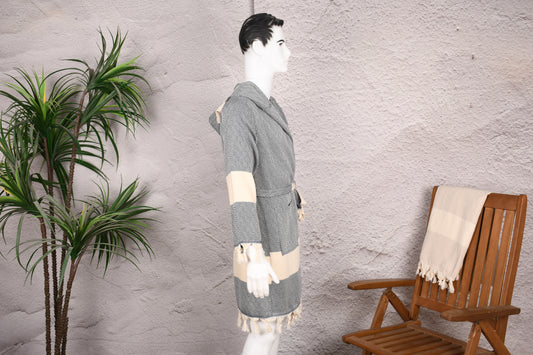 Charcoal Diamond Hooded Turkish Towel Robe for Men