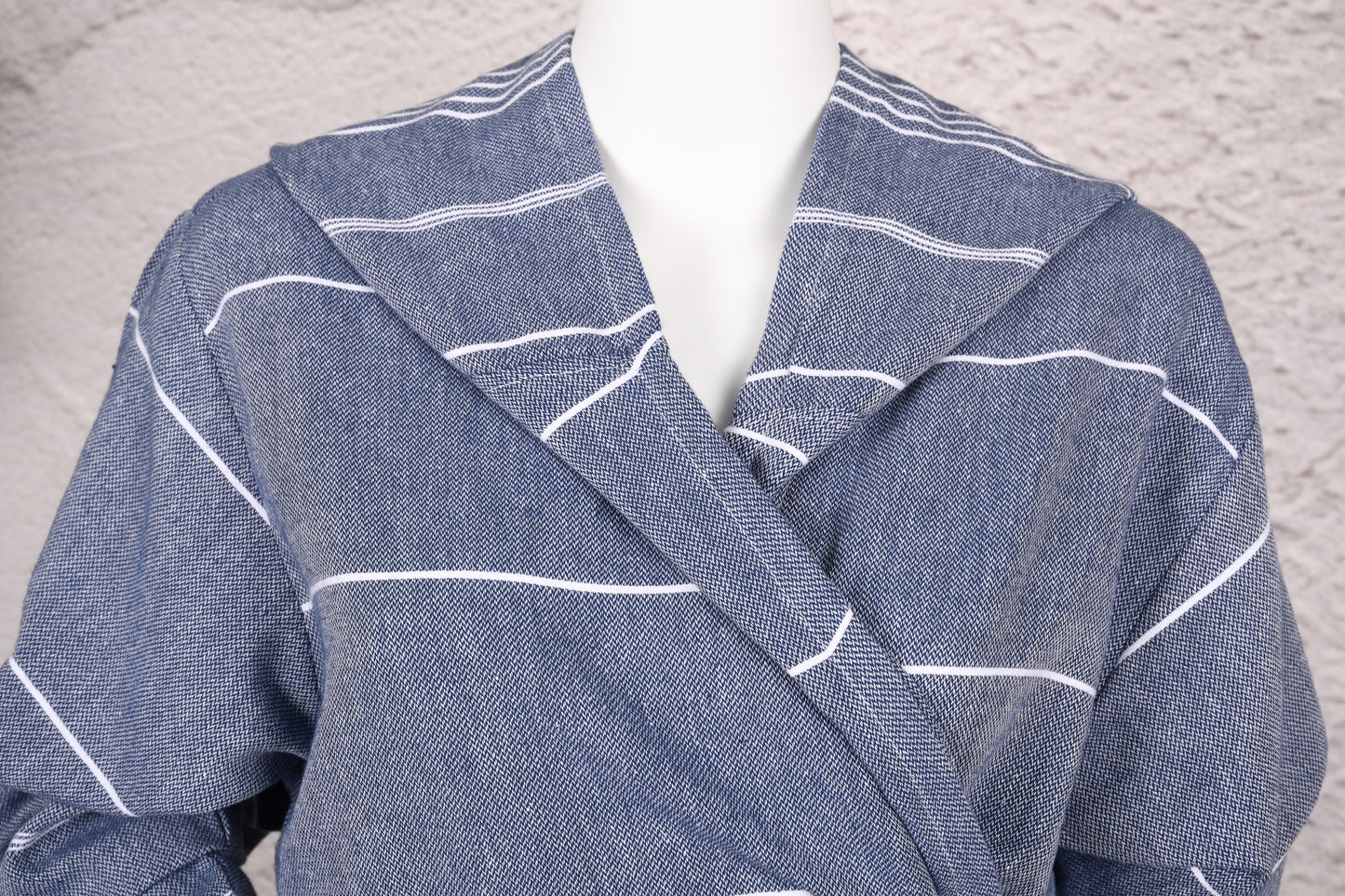 Slate Blue Stripe Hooded Turkish Towel Robe for Women