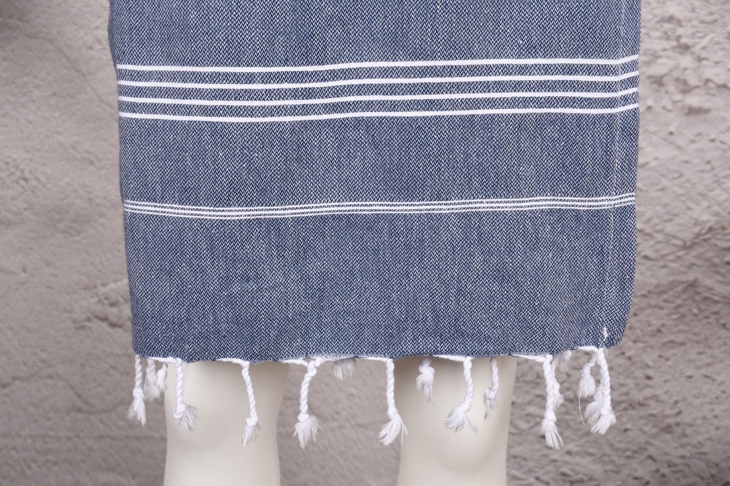 Denim Blue Minimal Stripe Hooded Turkish Towel Robe for Women