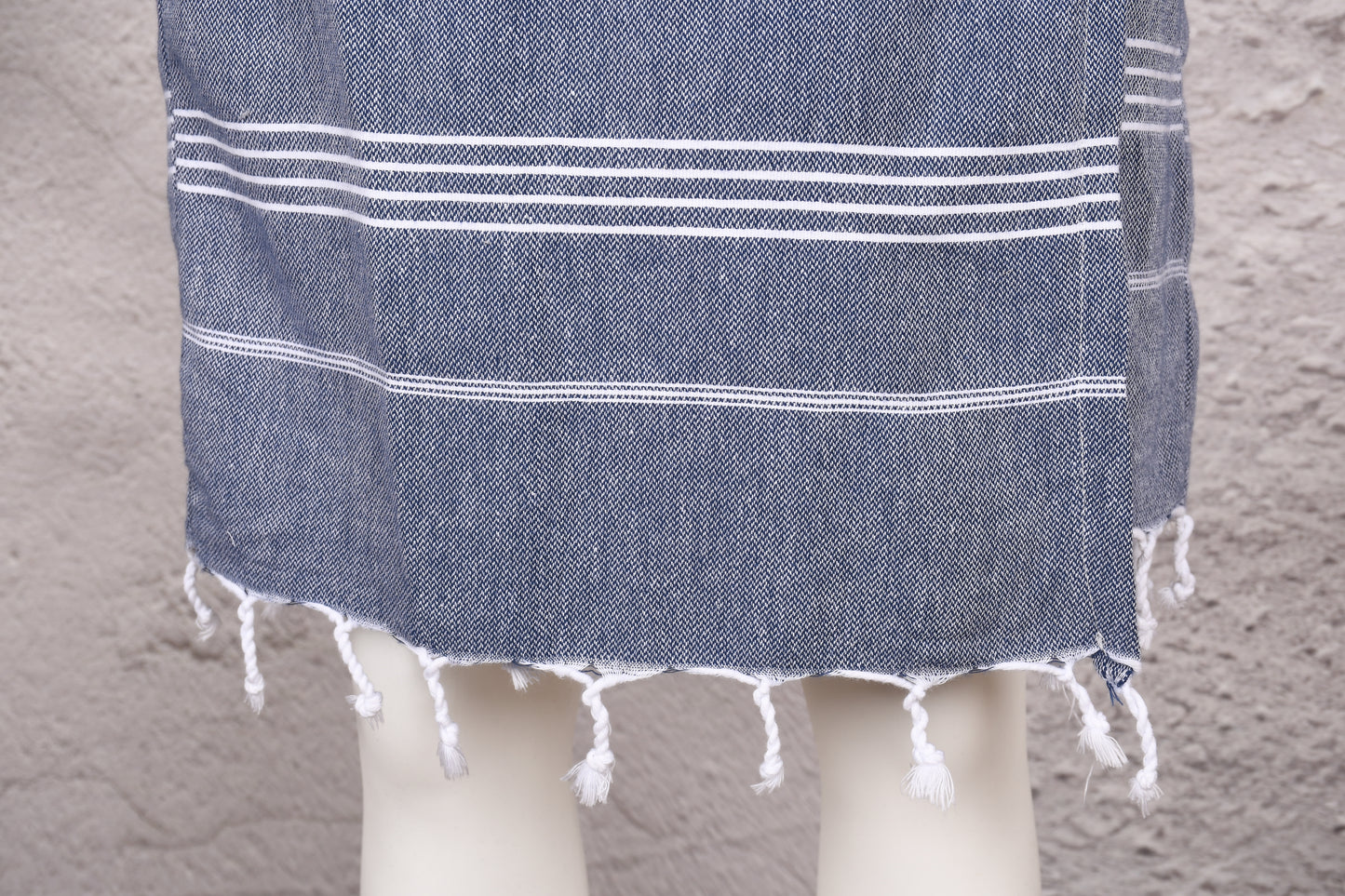 Steel Blue Wide Stripe Hooded Turkish Towel Robe for Women