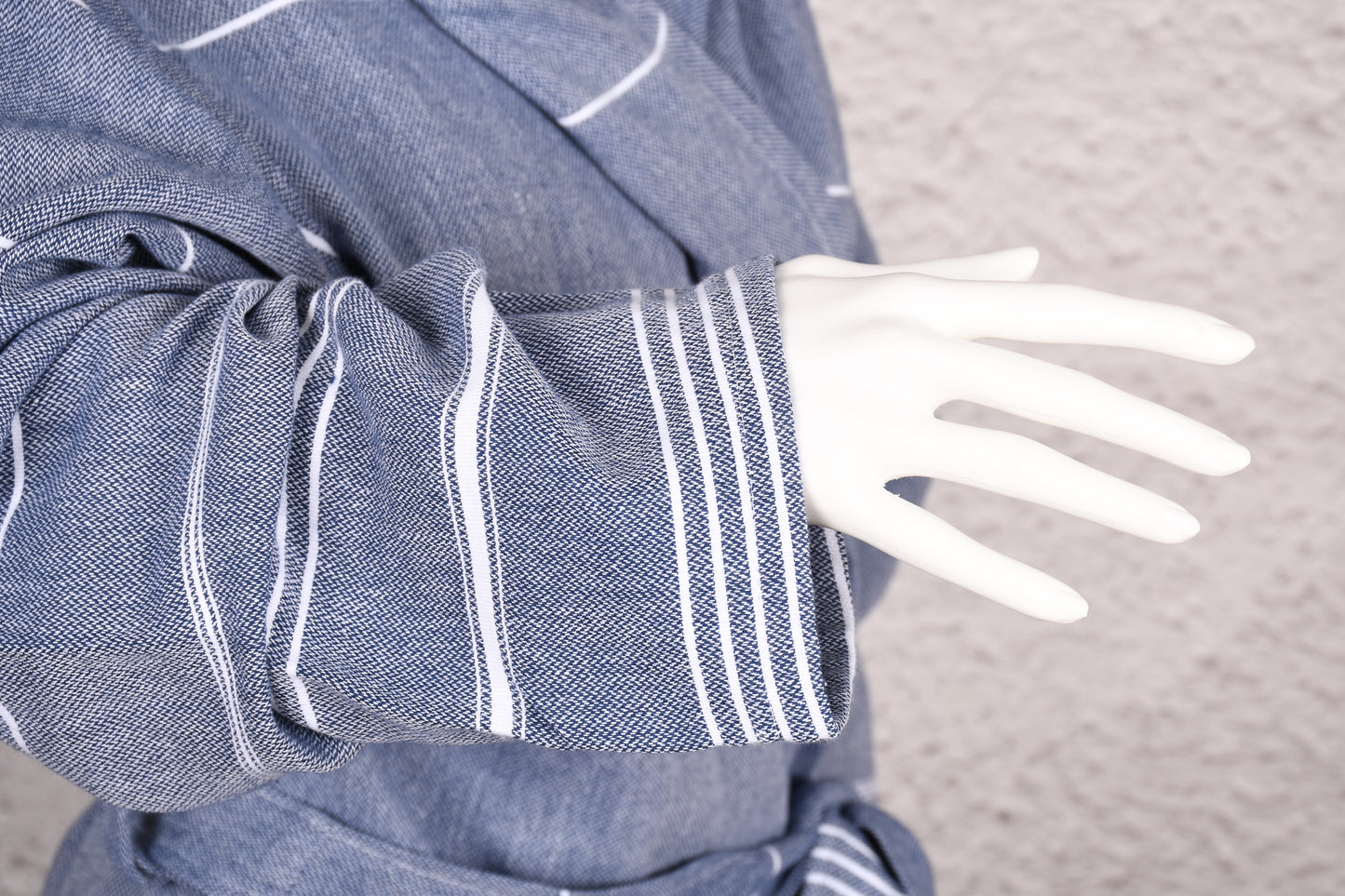 Steel Blue Wide Stripe Hooded Turkish Towel Robe for Women