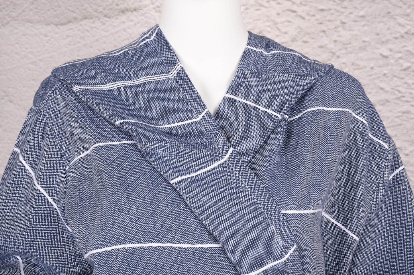 Steel Blue Wide Stripe Hooded Turkish Towel Robe for Women