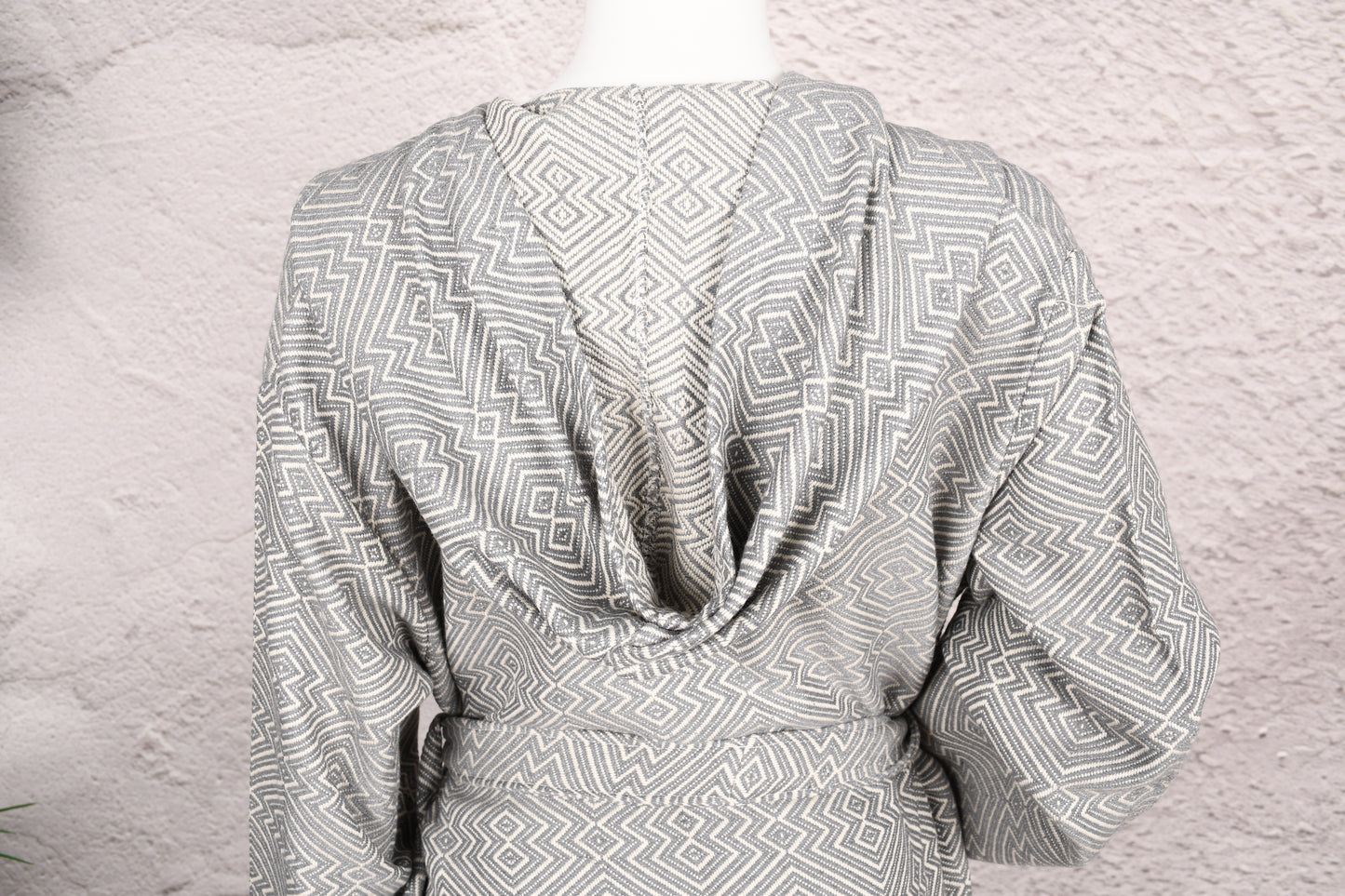 Taupe Gray Diamond Hooded Turkish Towel Robe for Women