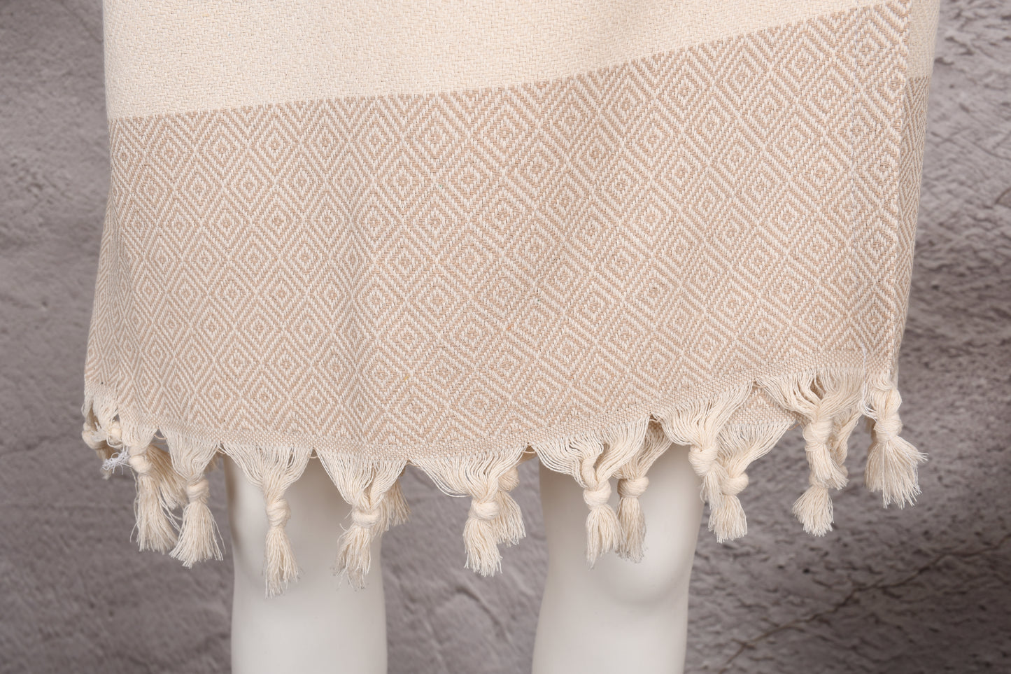 Natural Cream Diamond Hooded Turkish Towel Robe for Women