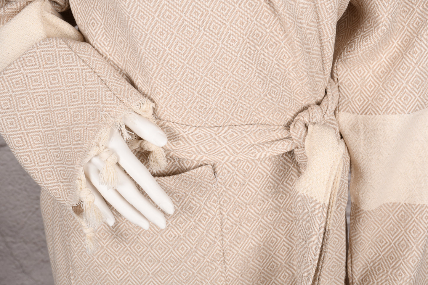 Natural Cream Diamond Hooded Turkish Towel Robe for Women