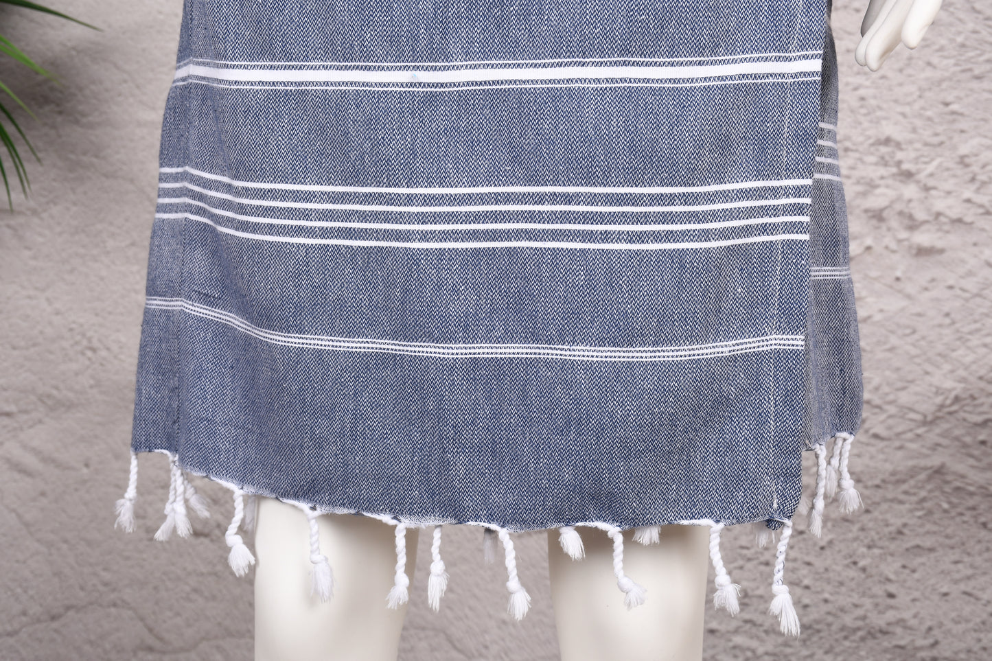 Blue Stripe Hooded Turkish Towel Robe for Women
