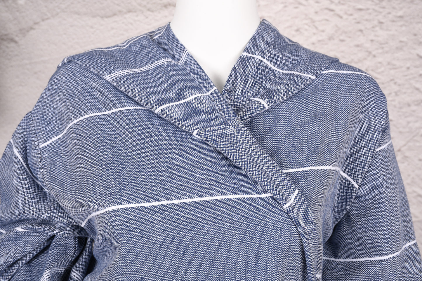 Blue Stripe Hooded Turkish Towel Robe for Women