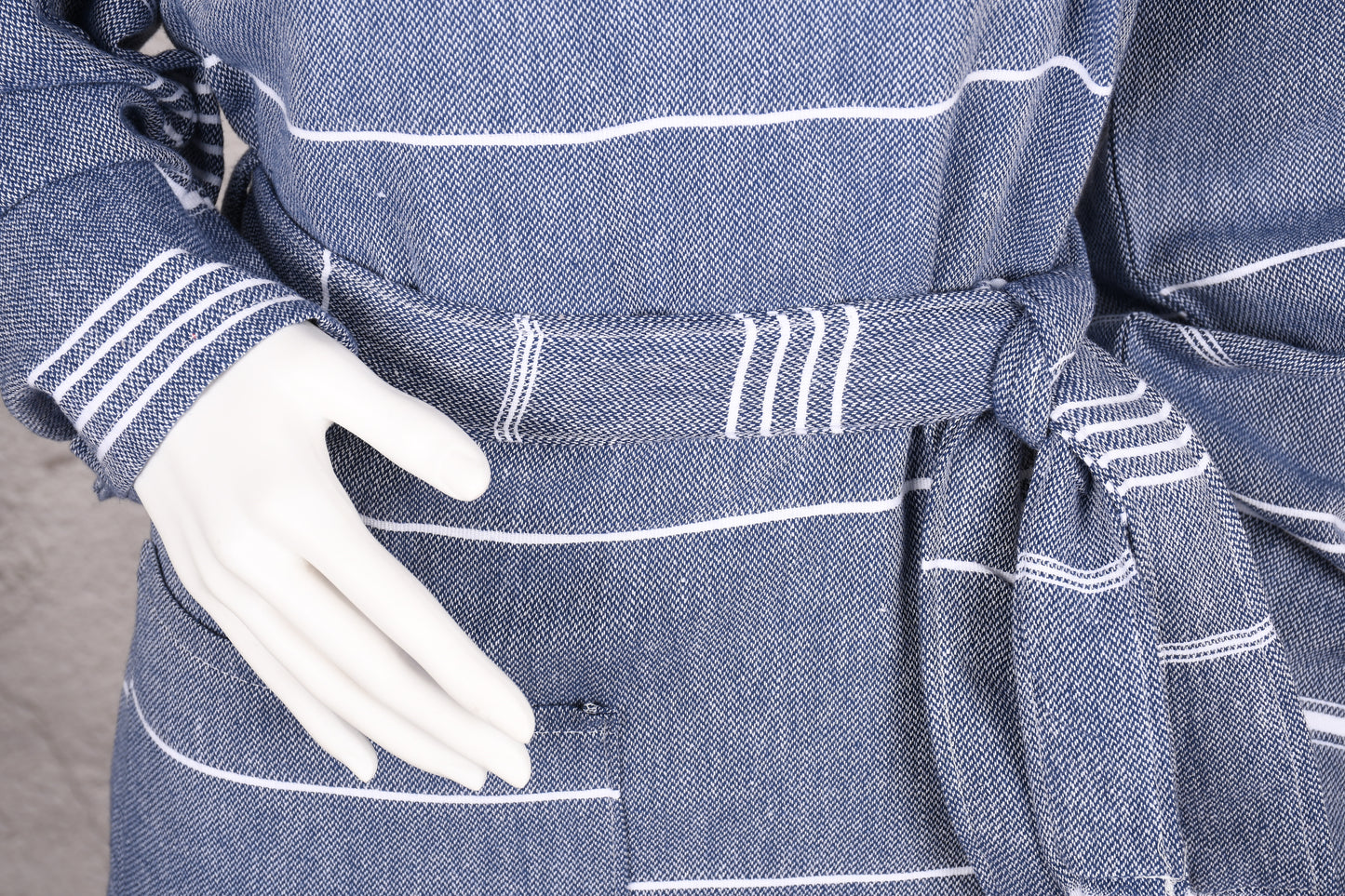 Blue Stripe Hooded Turkish Towel Robe for Women