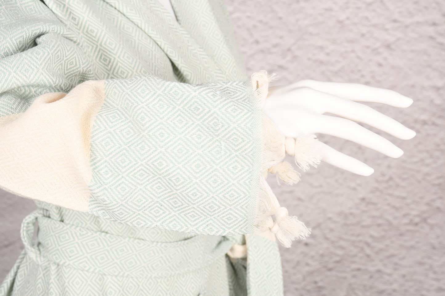 Soft Mint Diamond Hooded Turkish Towel Robe for Women