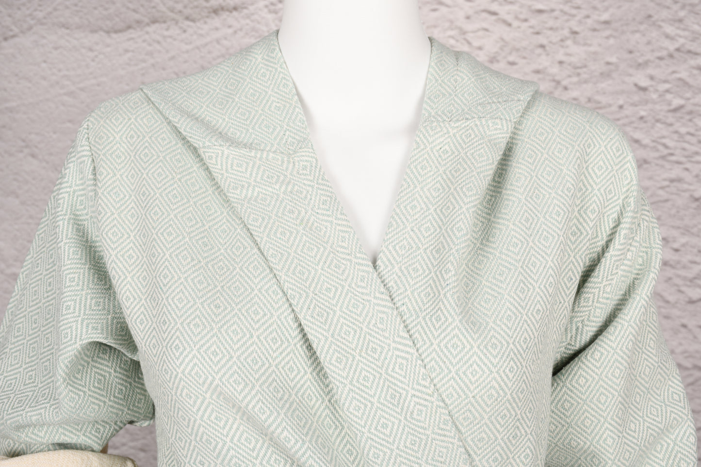 Soft Mint Diamond Hooded Turkish Towel Robe for Women