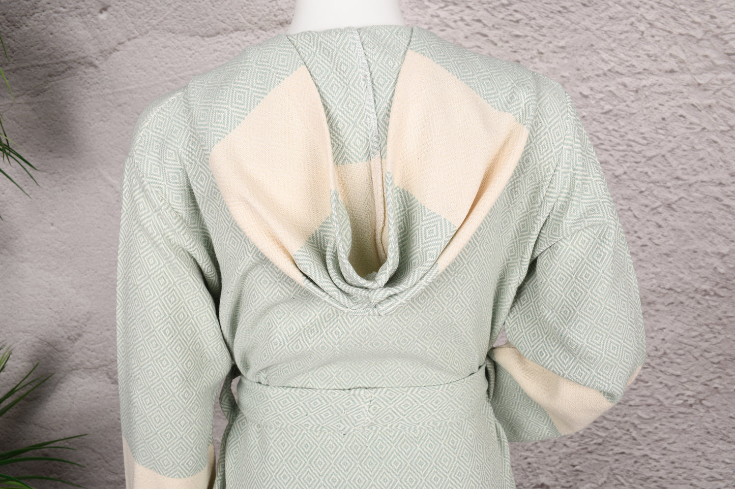 Soft Mint Diamond Hooded Turkish Towel Robe for Women