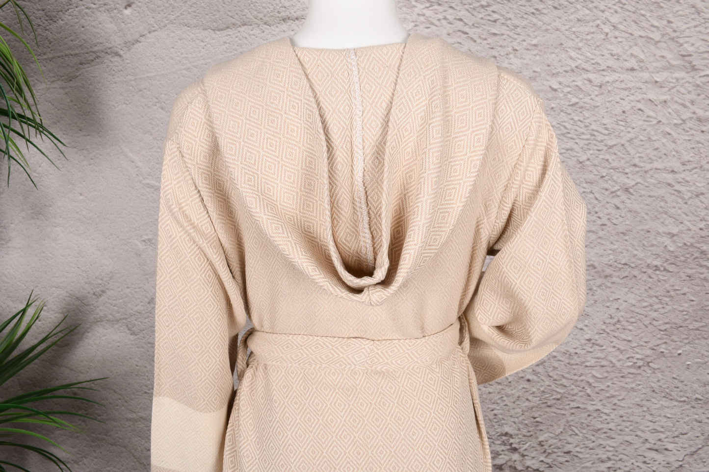 Natural Beige Hooded Turkish Towel Robe for Women