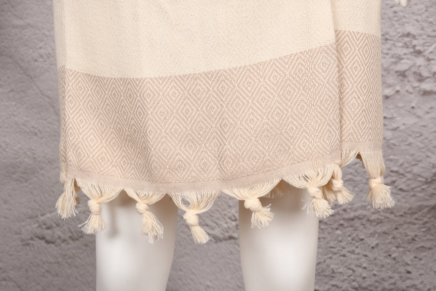 Sand Beige Diamond Hooded Turkish Towel Robe for Women