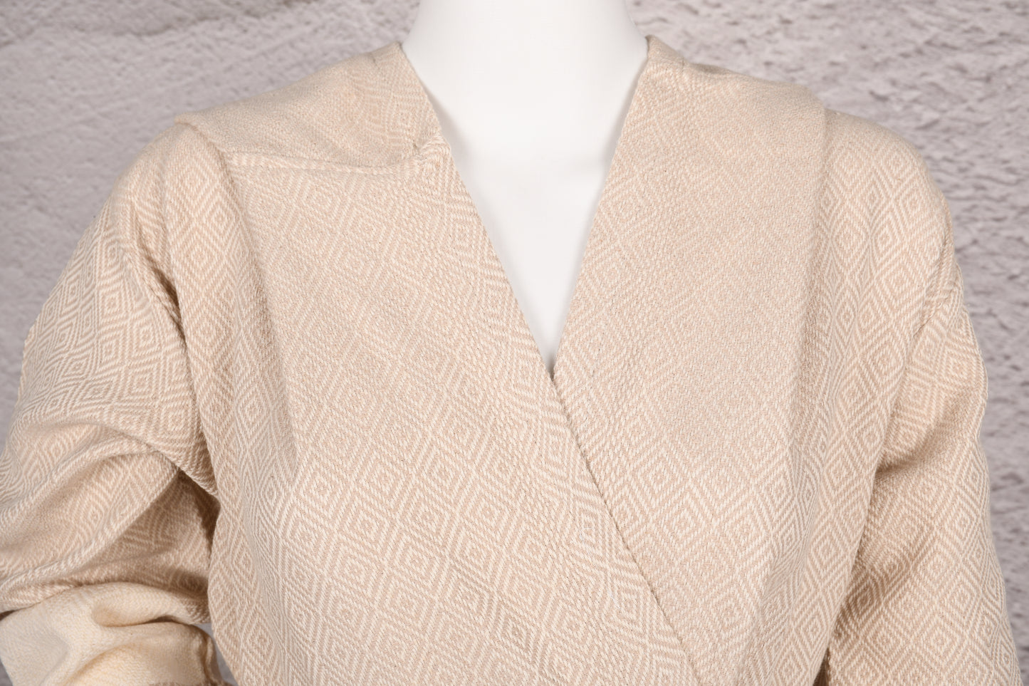Sand Beige Diamond Hooded Turkish Towel Robe for Women