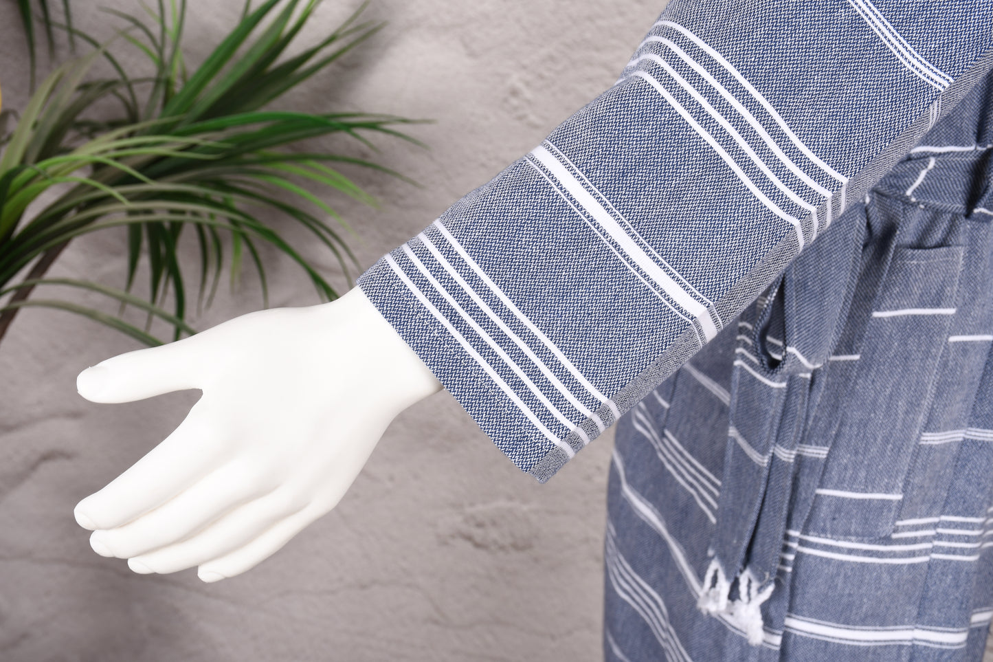 Steel Blue Stripe Hooded Turkish Towel Robe for Men