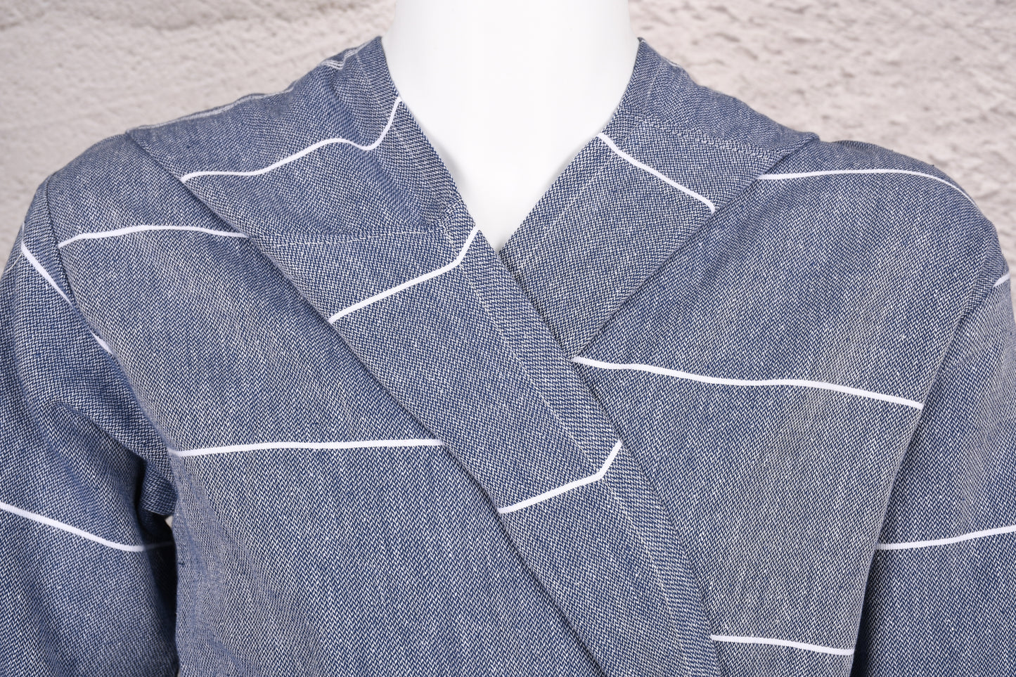 Steel Blue Stripe Hooded Turkish Towel Robe for Men