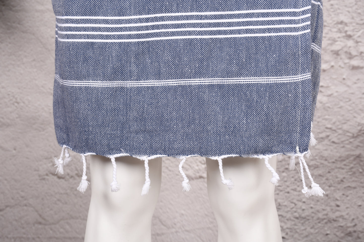 Denim Blue Stripe Hooded Turkish Towel Robe for Men
